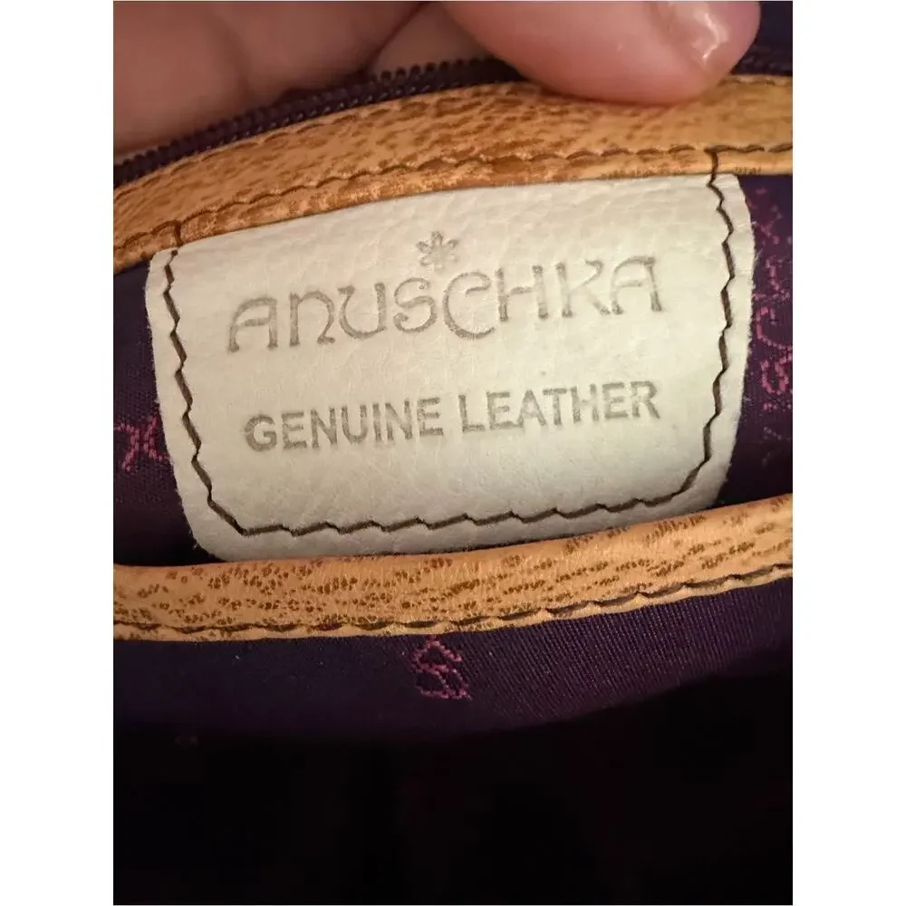 Anuschka Floral Hand Painted Leather Purse Handbag Blue